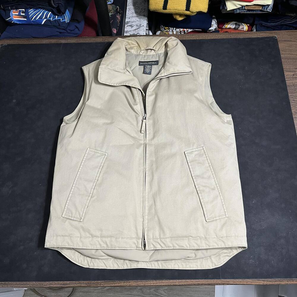 Banana Republic Down Puffer Vest Mens Small Preppy Canvas Safari Jacket Gorpcore